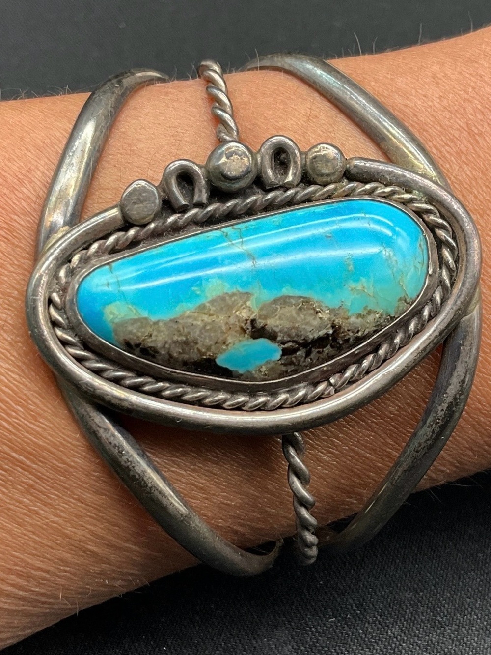 Sterling Silver Southwestern Style Turquoise Cuff Bracelet - Blue Stone